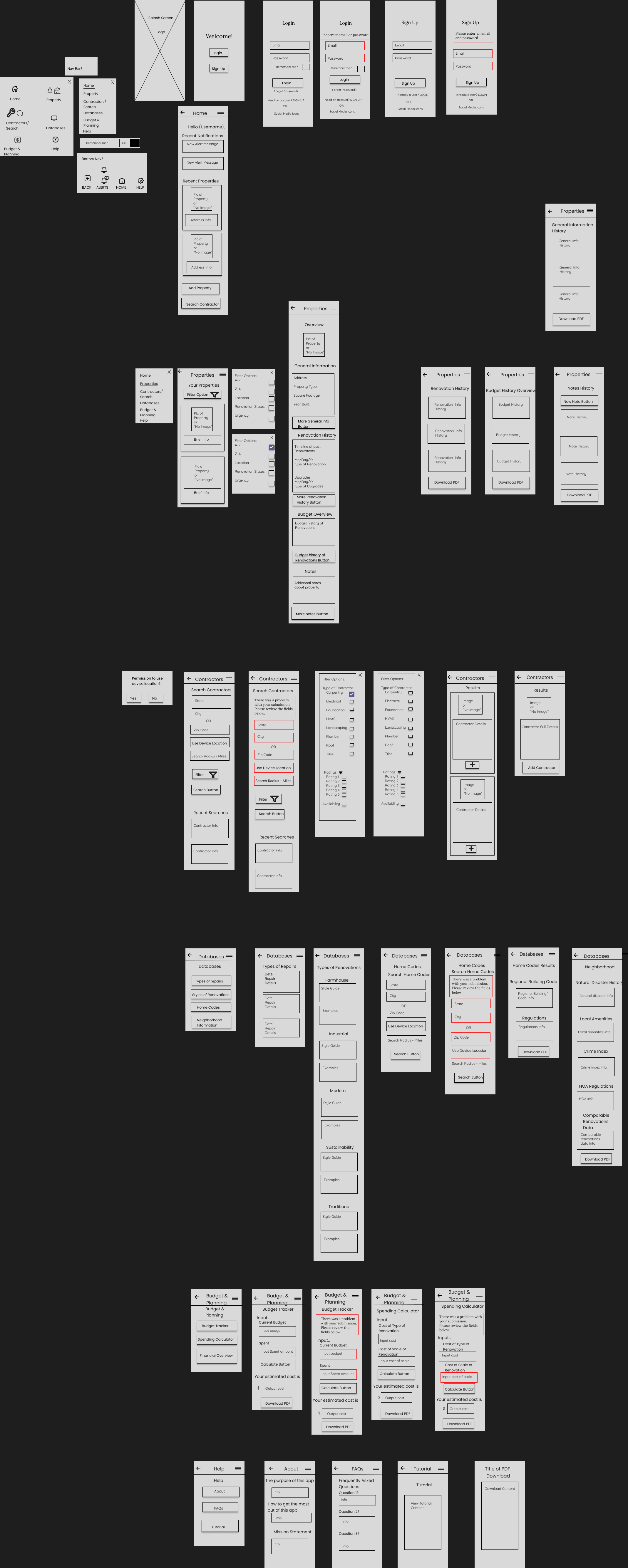Image of wireframe for a home renpvation app project